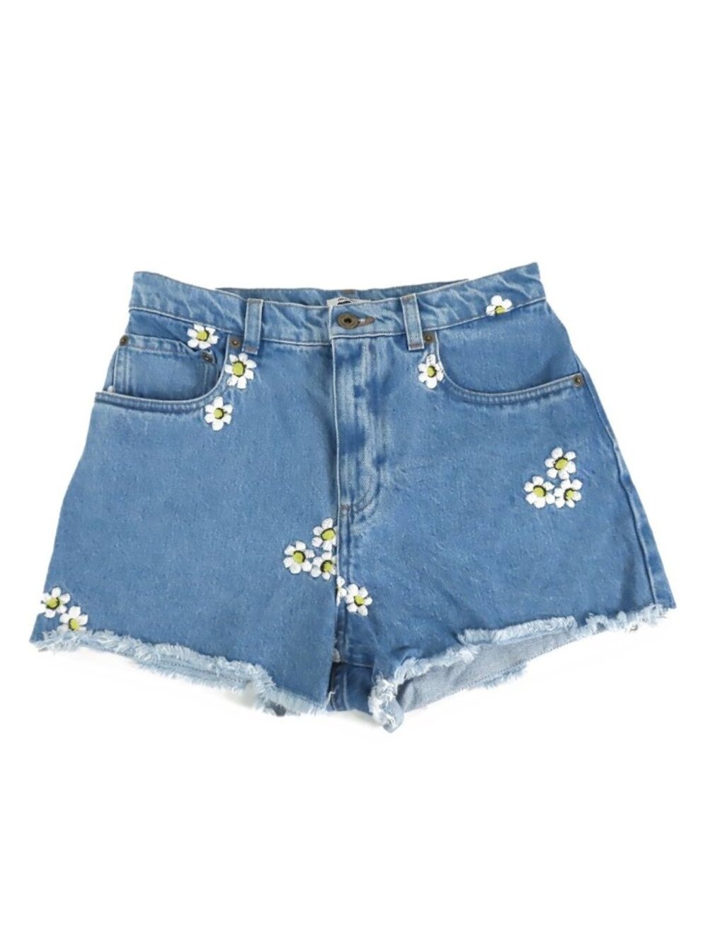 Miu Miu Denim Shorts Blue Cotton Flower Stitch Embroidery 26
